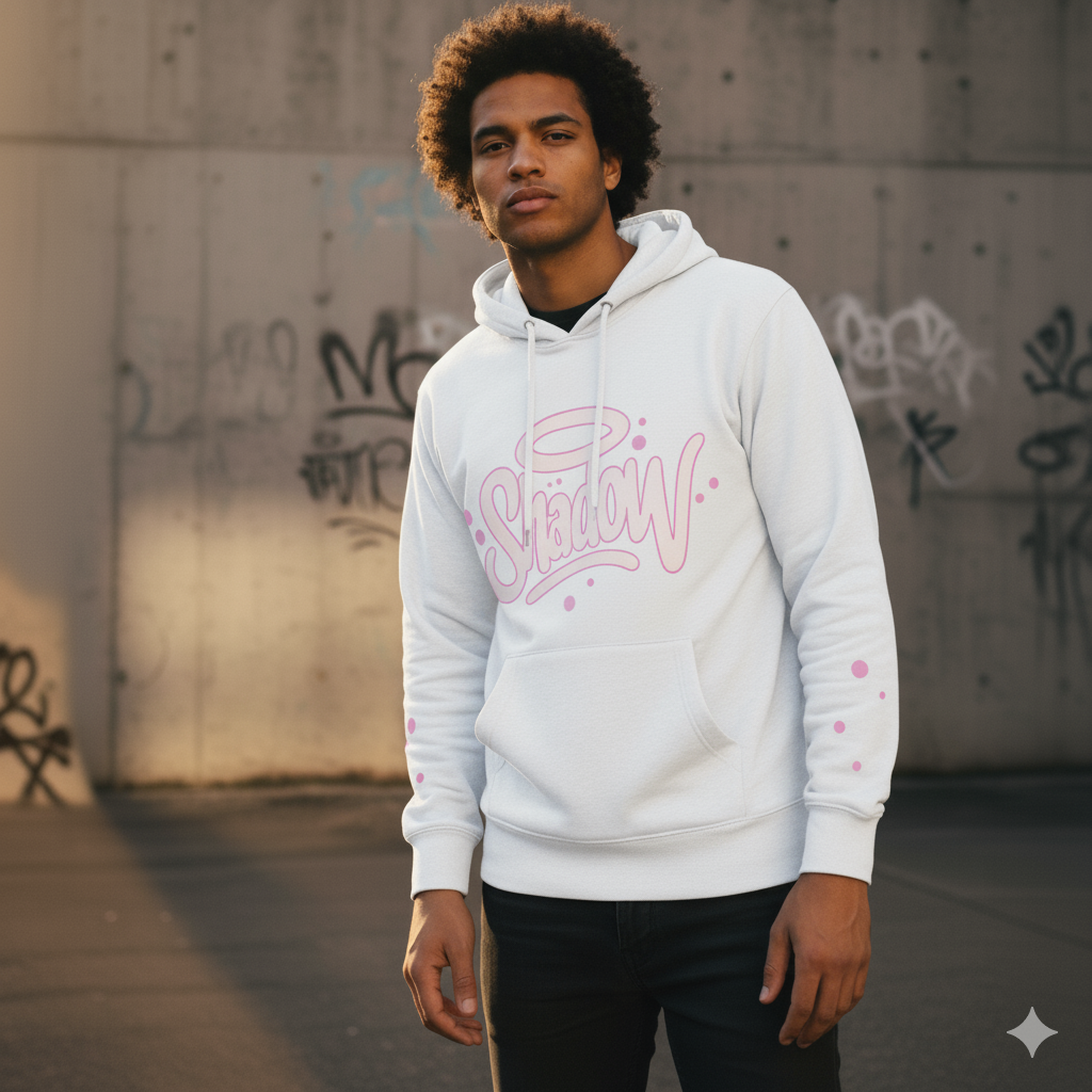 Streetwear Hoodie Bomull | Vit/Rosa | Lös Passform Herr