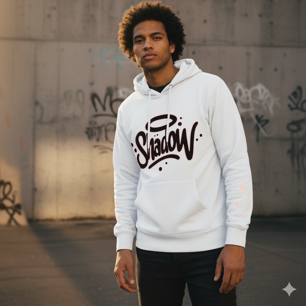Streetwear Hoodie Bomull | Vit/Svart | Lös Passform Herr