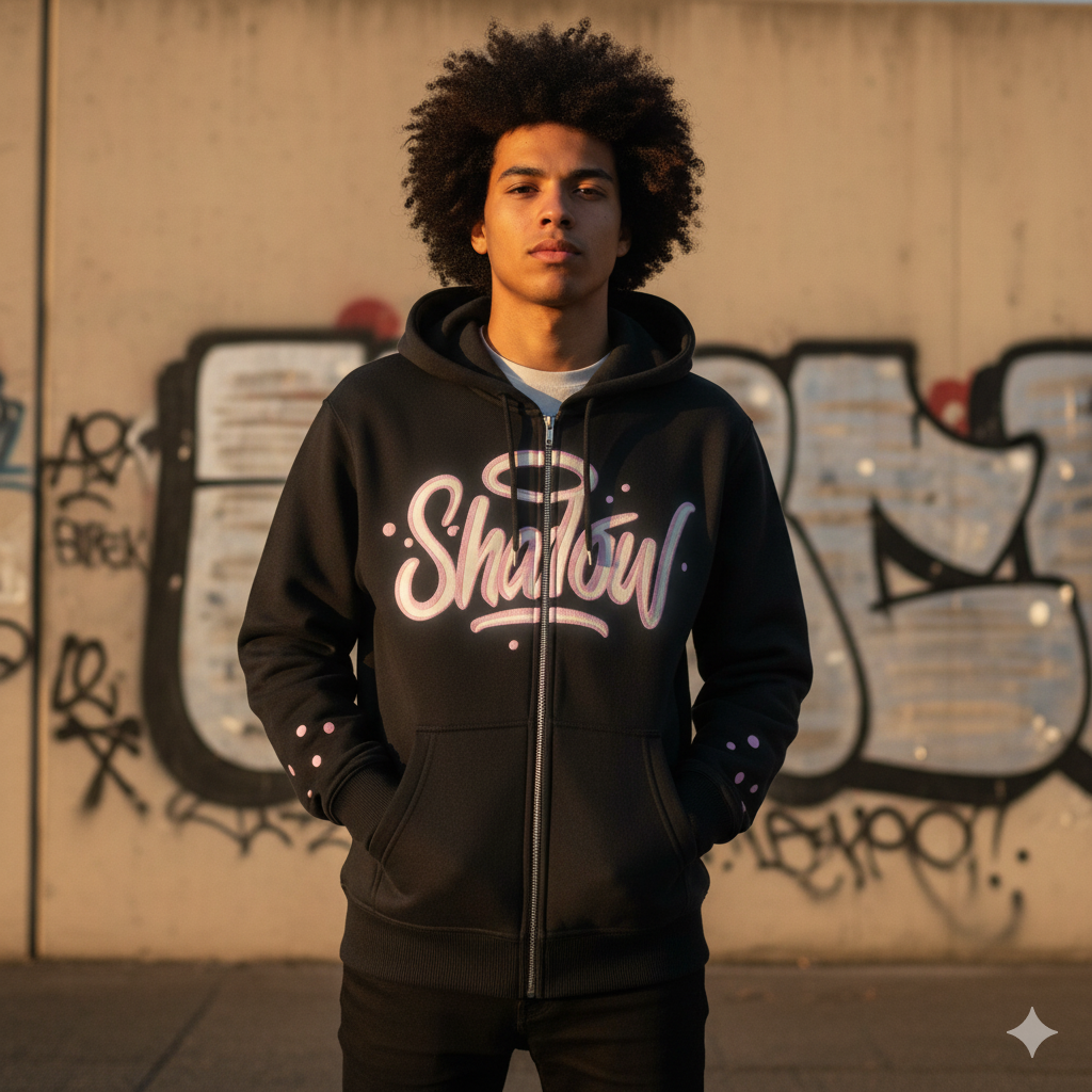 Streetwear Hoodie Bomull | Svart/Rosa | Lös Passform Herr